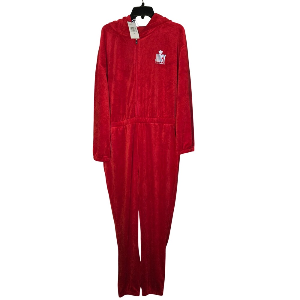 NEW Juicy Couture Red Velour Hooded Jumpsuit XXL Full Zip Y2K J1FUVB22P Lounge